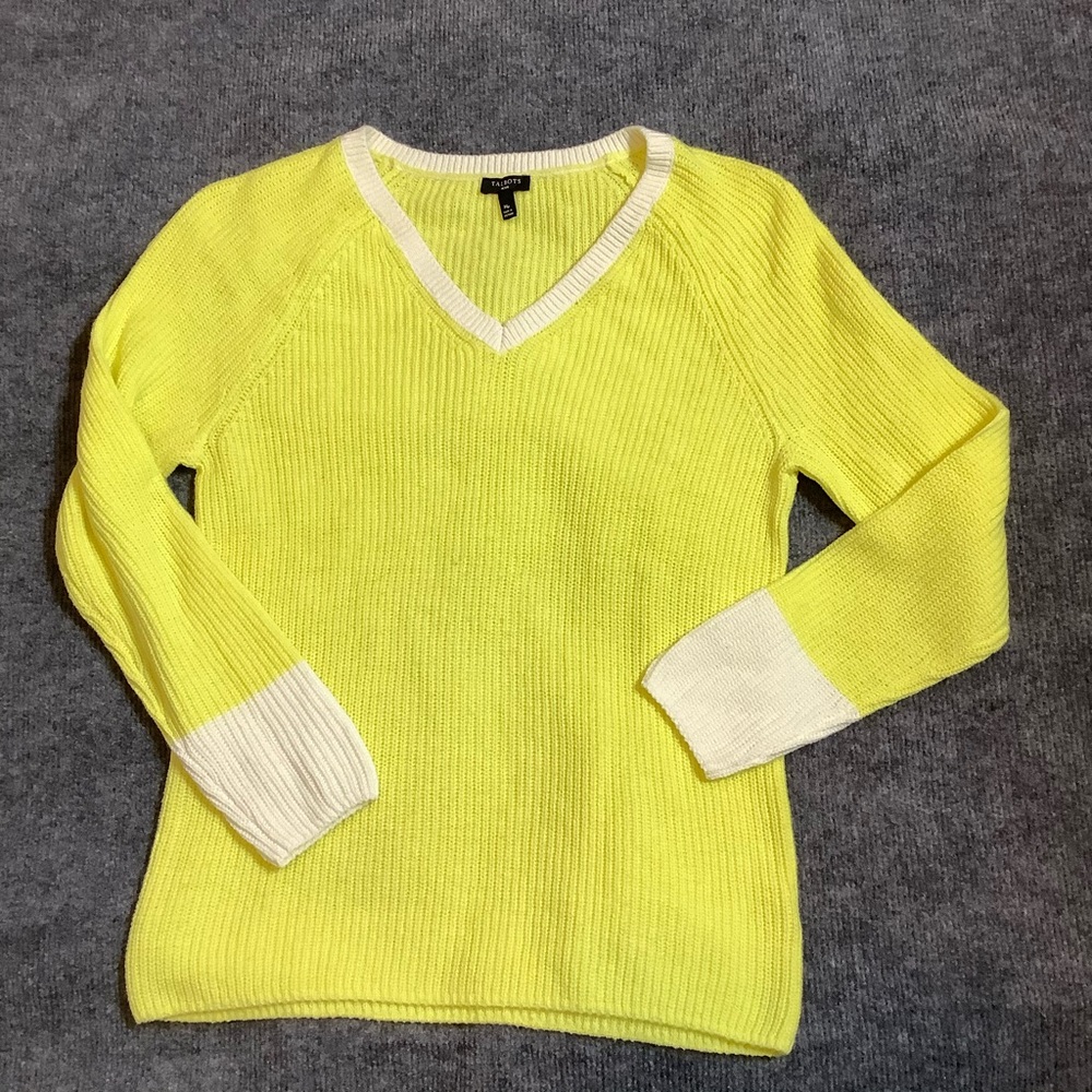 Talbots Women’s Cotton Blend Yellow Sweater Size Mp Knit  Pullover Sweater - Picture 8 of 8